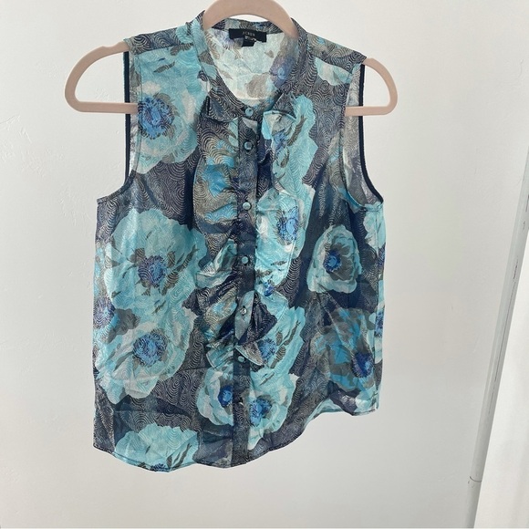 $118 J.Crew Ruffle-front top in floral-print jacquard X-Small - Picture 2 of 8
